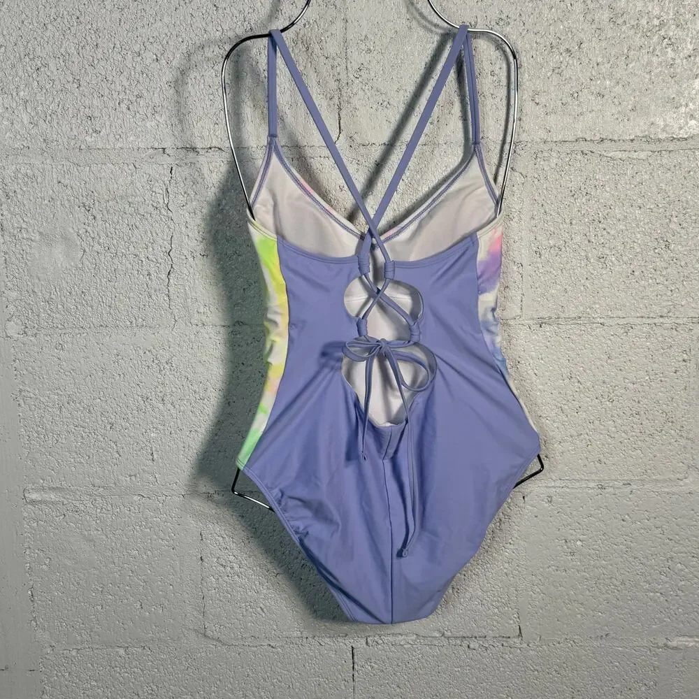 Salt + Cove Juniors' Night Lights Lace-Back One-Piece Swimsuit, medium